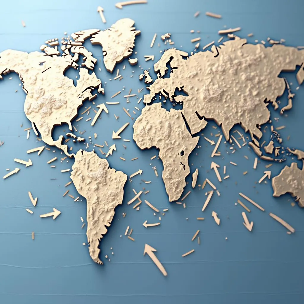 Mapa del mundo con flechas de expansión de mercado